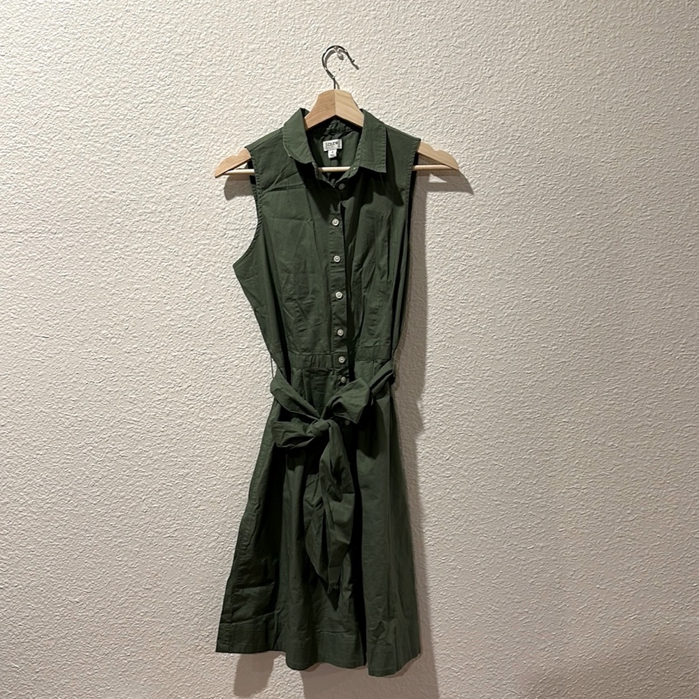 Brand new. J.crew . Army Green . Sleeveless . Button down shirt dress . Size 4